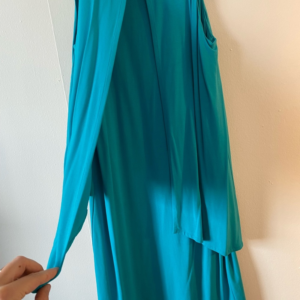NWT Lilla P Aqua Blue Double Layer V-Neck Shift Dress | S - Picture 7 of 8